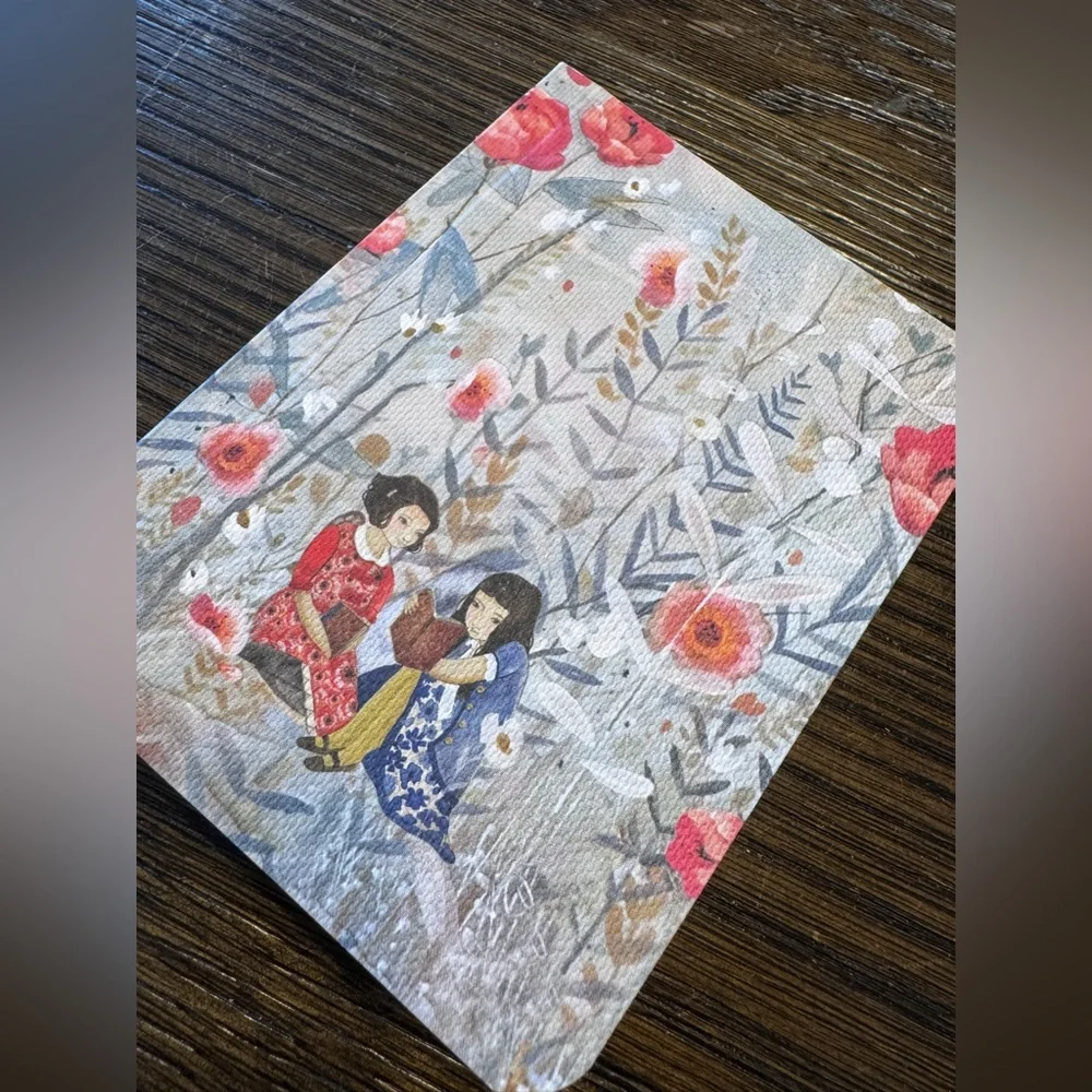 Roger la Borde Pocket Notebook with Floral Design & Two Girls Reading 128 pages